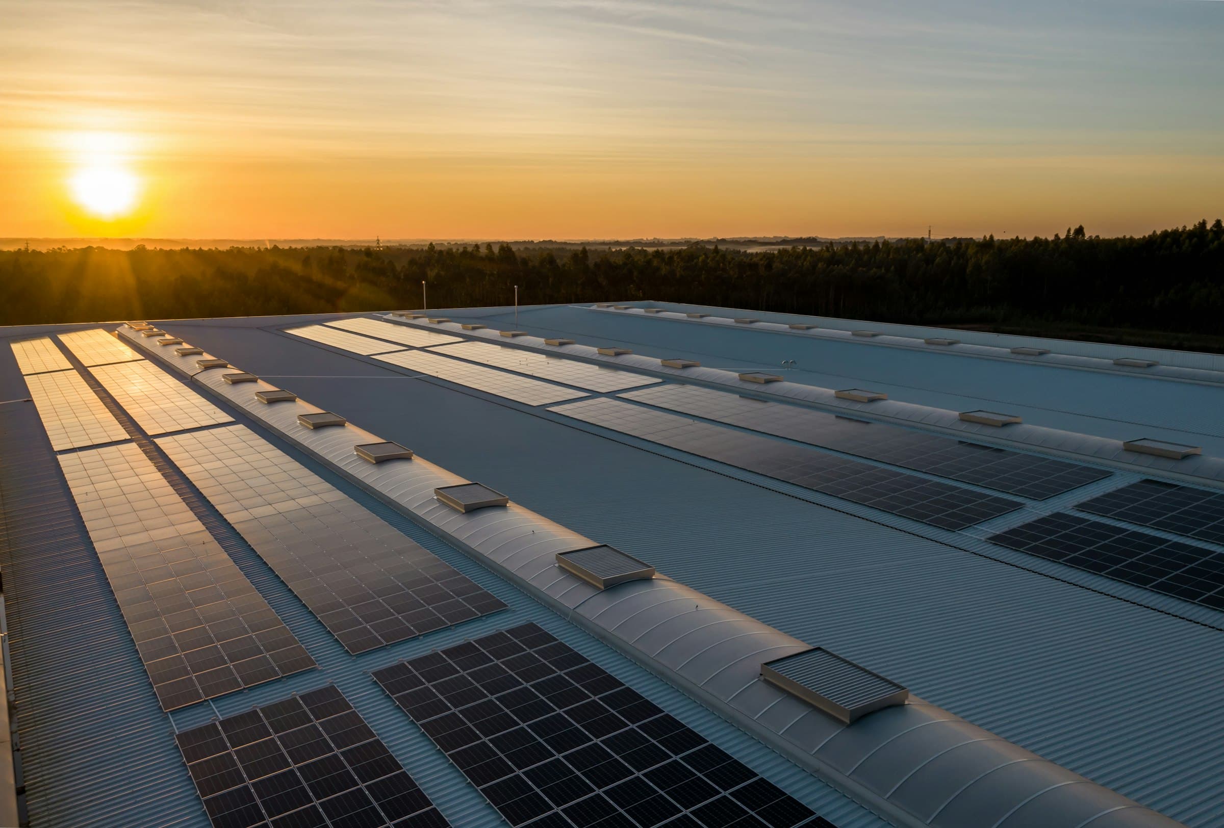 Aerial view of a solar panel array